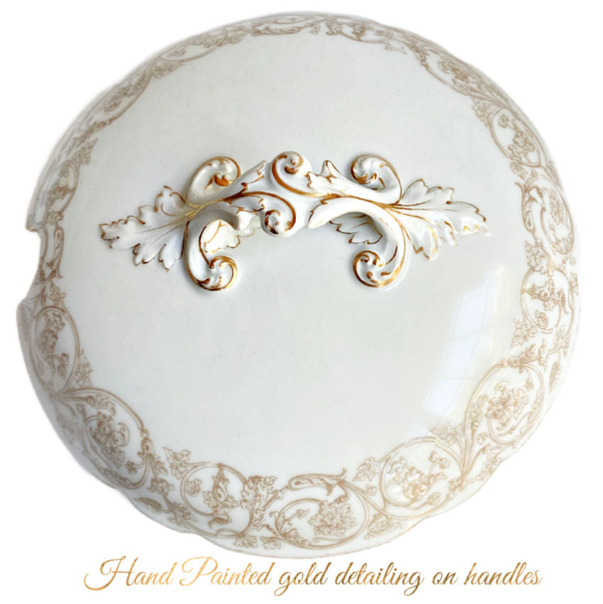 Antique French Limoges White and Gold Covered Tureen