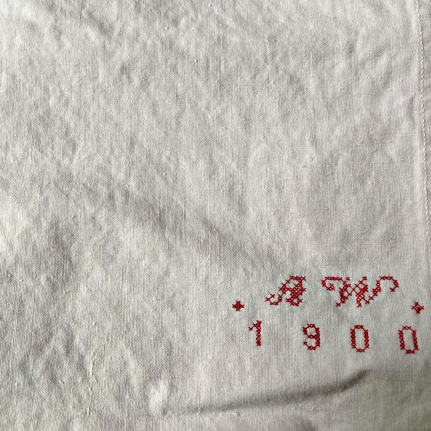 Antique French Linen Sheet with Monogram and Date