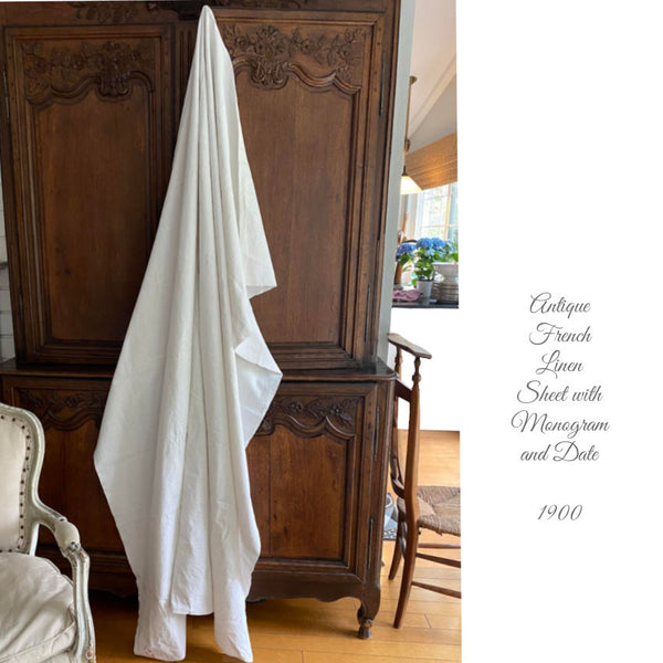 Antique French Linen Sheet with Monogram and Date - frenchgardenhouse
