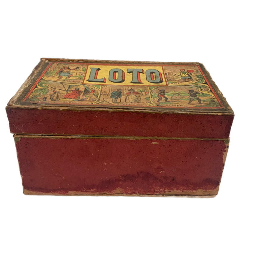 Antique French Loto Game Cards in Shabby Box