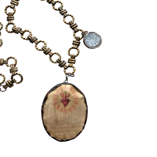 Antique French meerschaum Madonna necklace on antique link chain, finely carved Virgin Mary pendant — a rare devotional and collectible treasure. ex voto reliquary