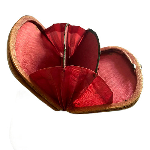 Rare Antique French mother-of-pearl coin purse with sterling silver and original red silk lining. Exquisite Napoleon III era personal accessory.