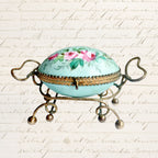 Antique French Palais Royal Aqua Porcelain & Gilt Ormolu Egg Shaped Casket