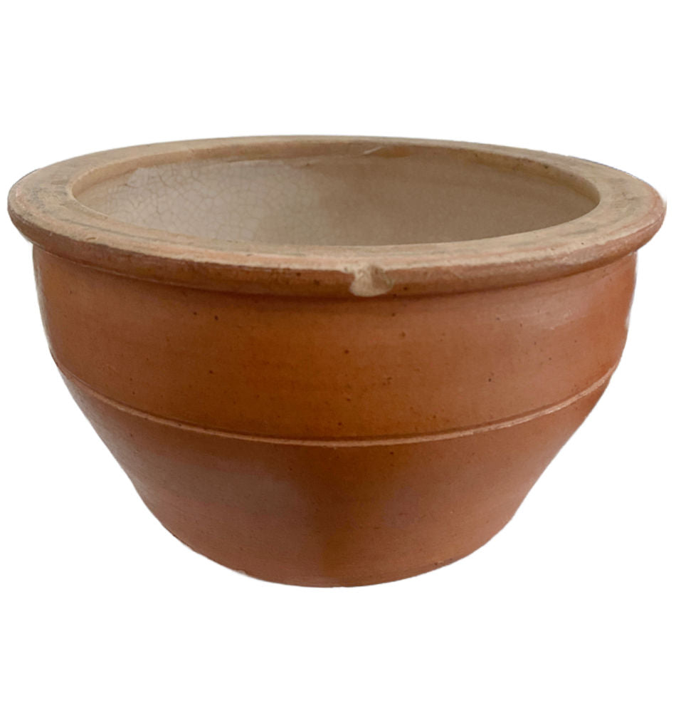 Antique French pottery bowl with incised band detail