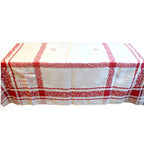 vintage French rose damask tablecloth woven floral design hand-embroidered monograms