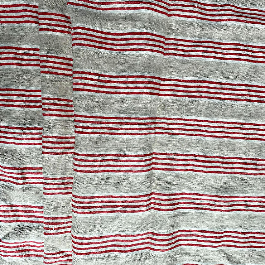 Antique French Red & Khaki Ticking Remnant