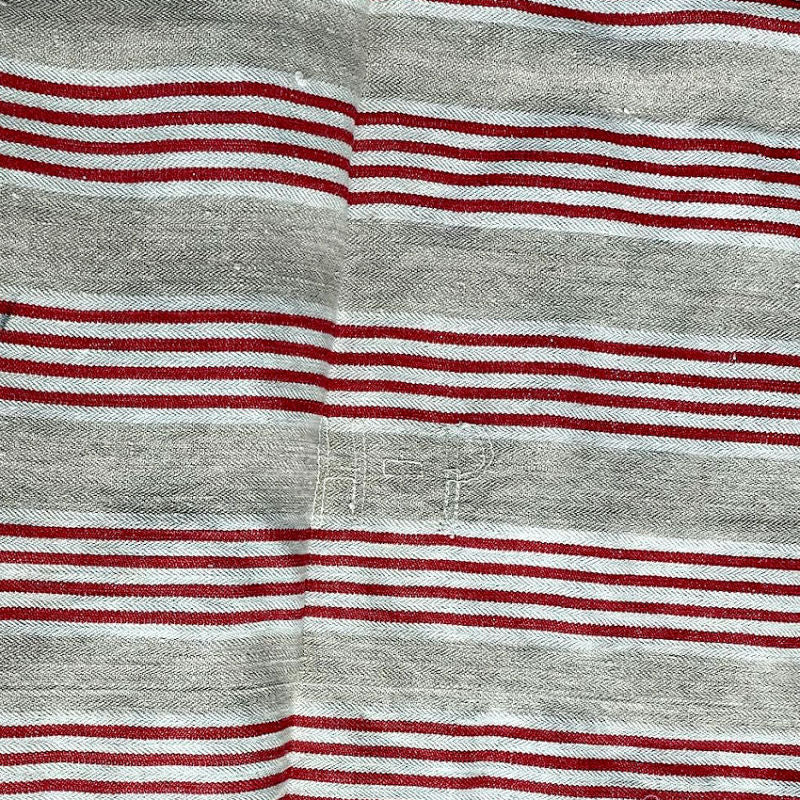 Antique French Red & Khaki Ticking Remnant