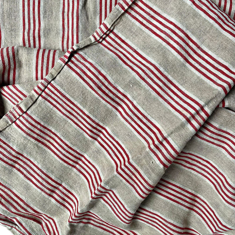 Antique French Red &amp; Khaki Ticking Remnant