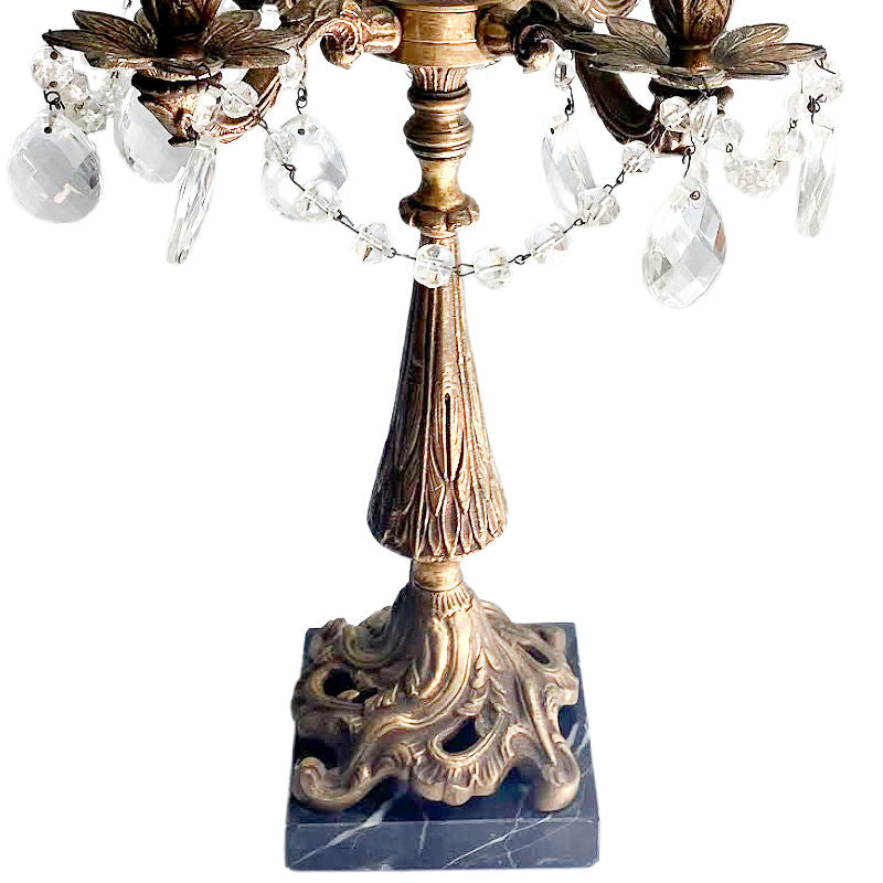 Antique French Rococo Style Five-Light Candelabra Lamp with Marble Base