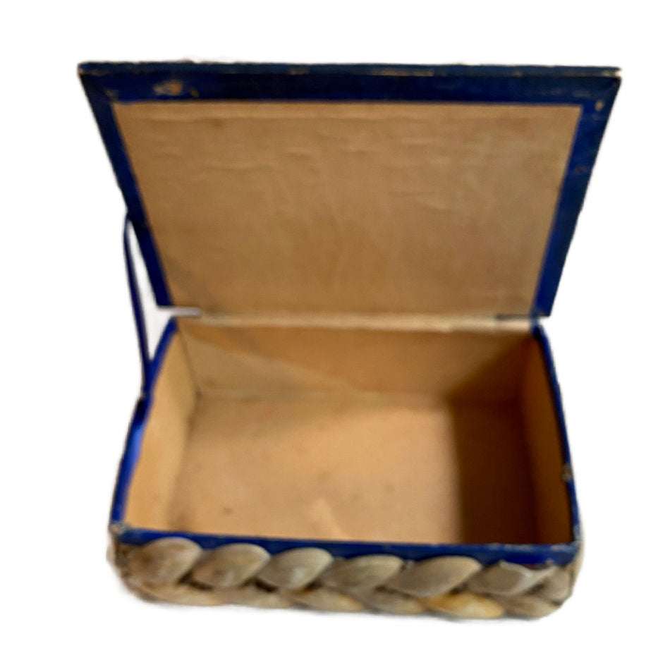 Interior of antique French shell work souvenir box