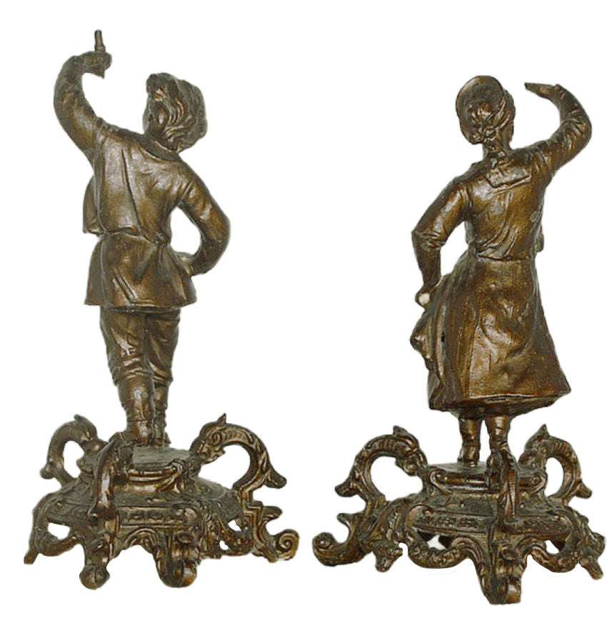 Antique French Spelter and Bronzed Figurative Sculptures Pair