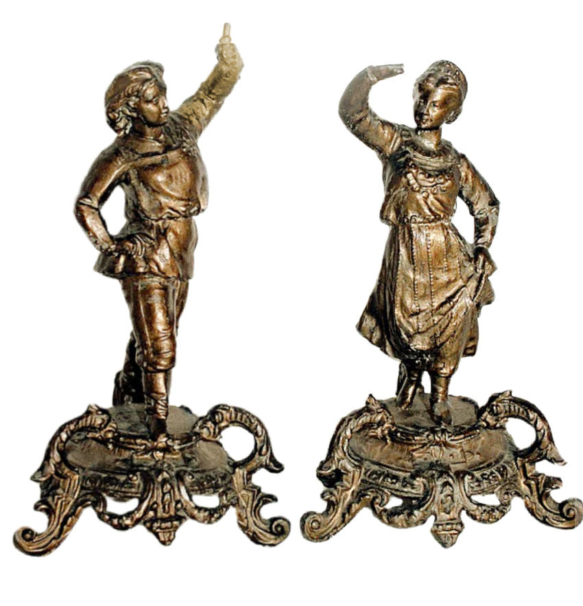 Antique French Spelter and Bronzed Figurative Sculptures Pair