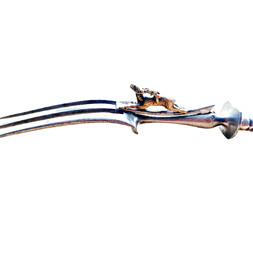 Antique French Sterling Silver Serving Fork with Gilded Stag