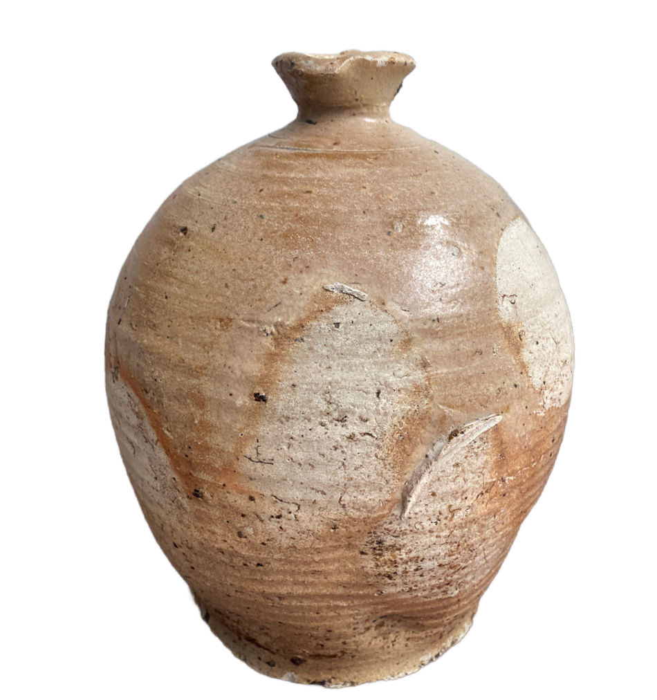 French provincial antique pottery jug with uneven aged glaze