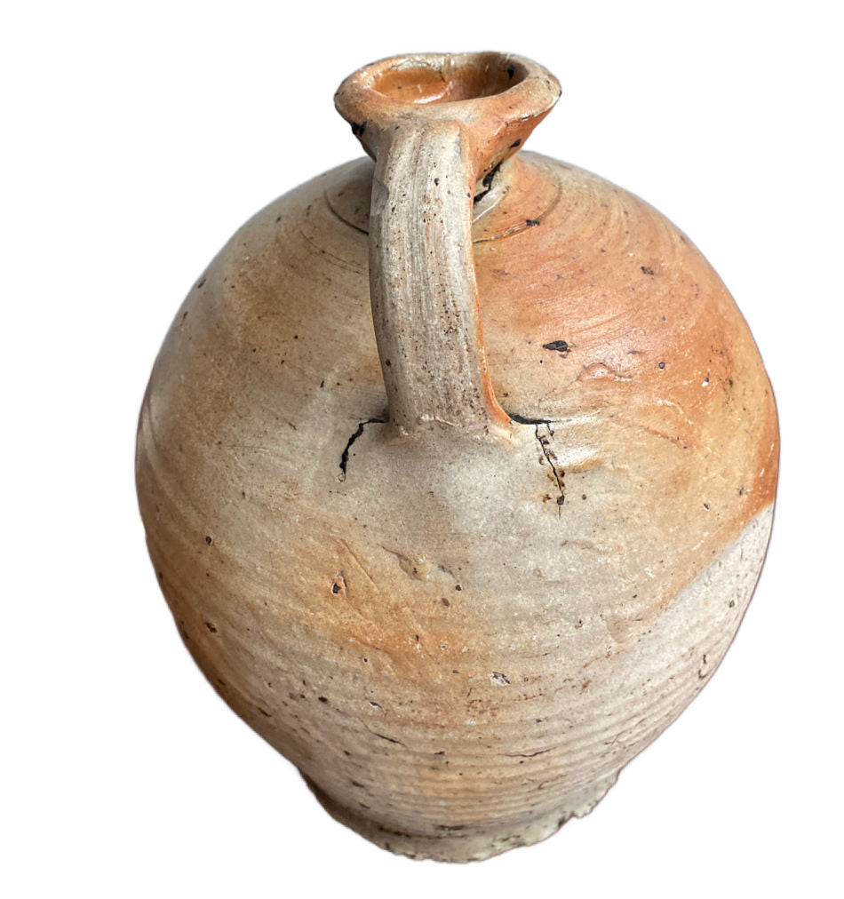 rustic French country stoneware pitcher jug with timeworn patina