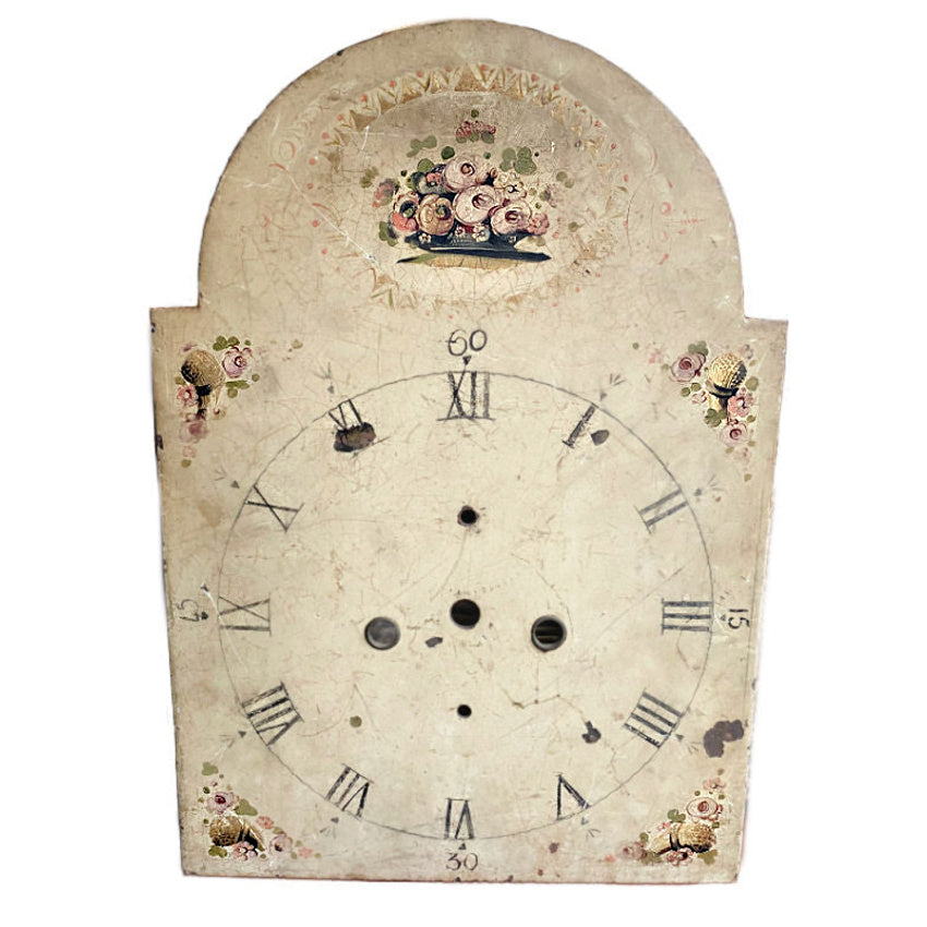 early 1800s French Country floral clock dial with hand painted roses