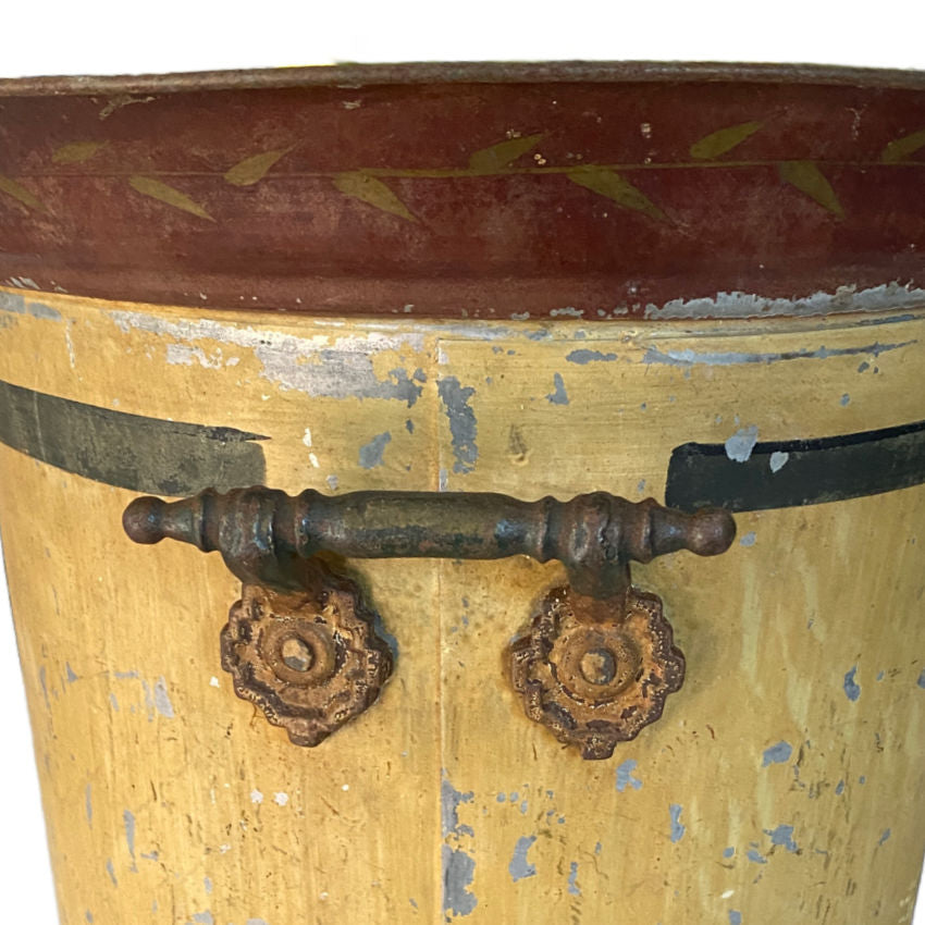 Decorative French cachepot iron handles close up view