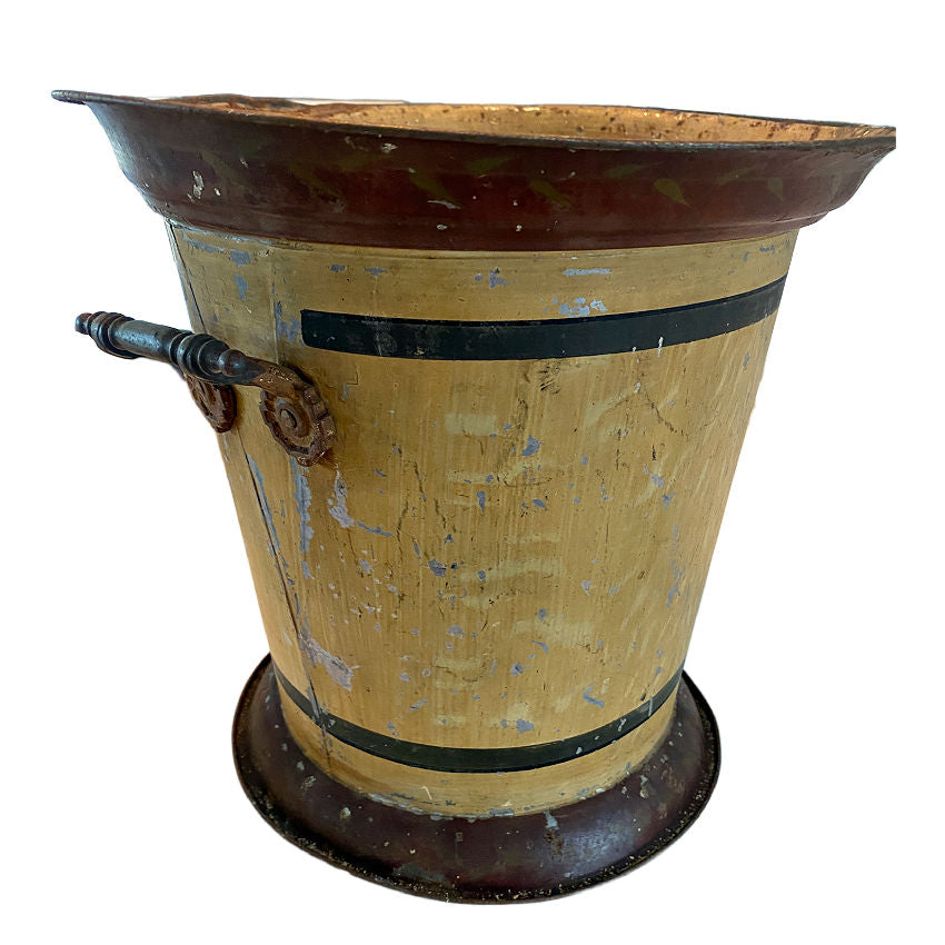 Antique French tole cachepot faux bois painted metal jardinière