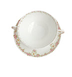 Antique French Limoges Pink Rose Floral Cream Soup Bouillon Cup & Saucer