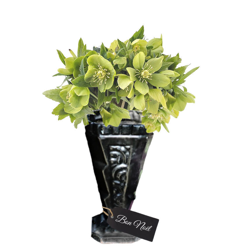 Antique French Cast Iron Art Deco Floral Urn Black