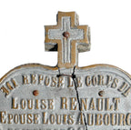 Detail of Sacred Heart motif and cross crown French cemetery plaque