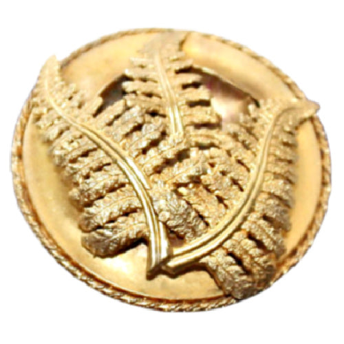 Rare 19th century antique mourning brooch with sculptural fern motif, crafted in high-carat gold with original celluloid keepsake compartment.