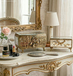 Antique Gilt Beveled Glass Jewelry Casket with Rose Garland