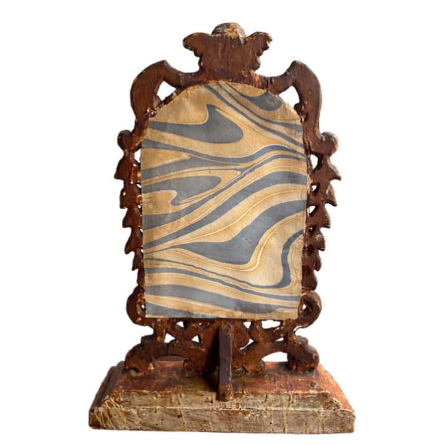 Antique Hand Carved Gesso and Wood Gilt Cherub Standing Mirror