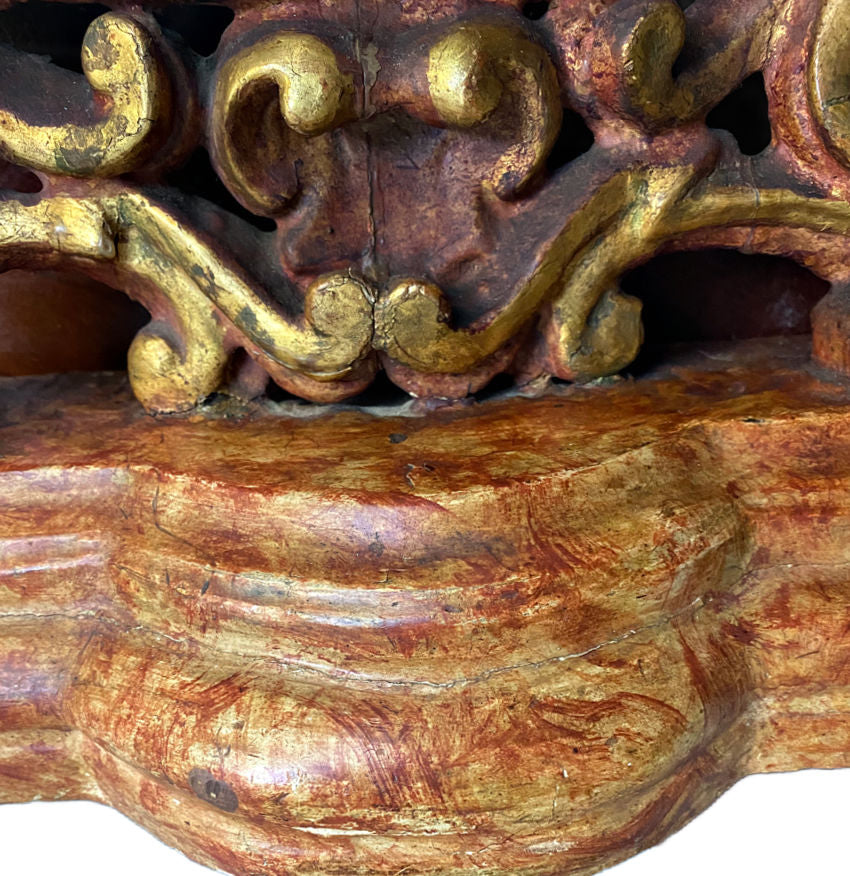 Antique Hand Carved Gesso and Wood Gilt Cherub Standing Mirror