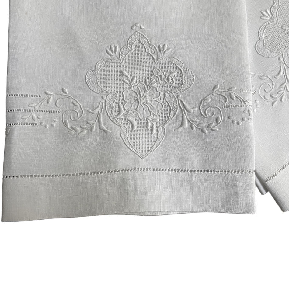Antique Hand Embroidered Appenzell Towels Pair