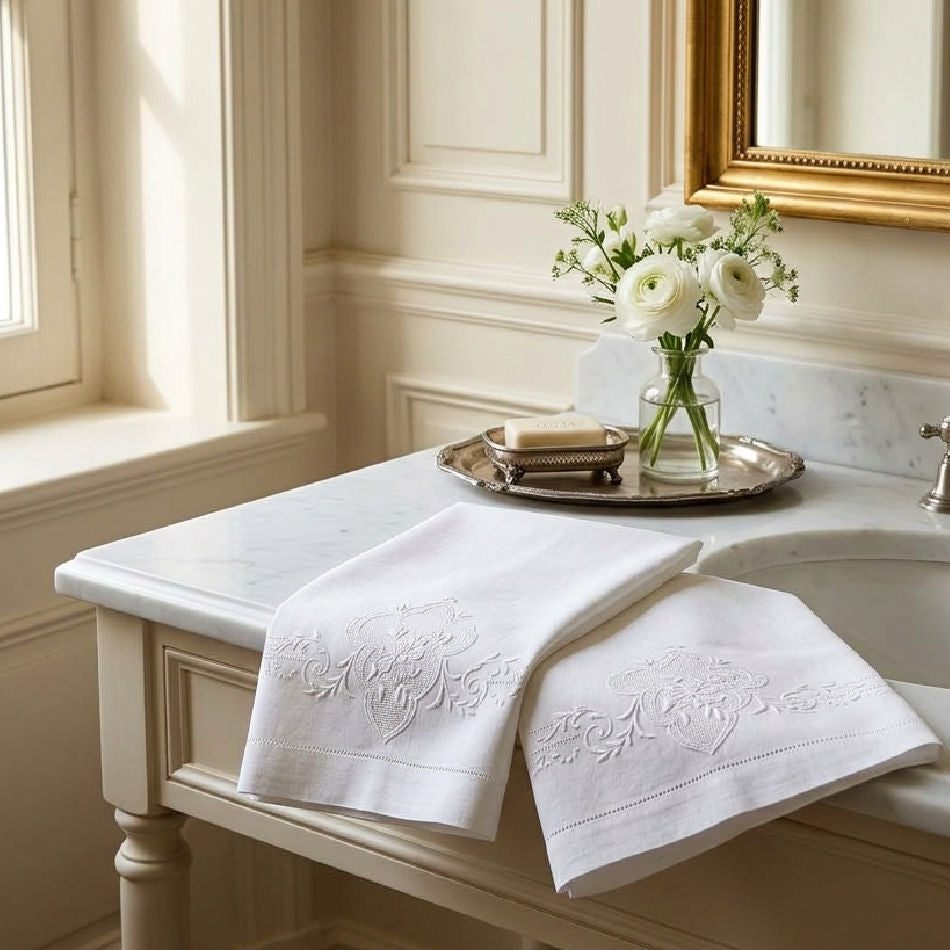 Antique Hand Embroidered Appenzell Towels Pair