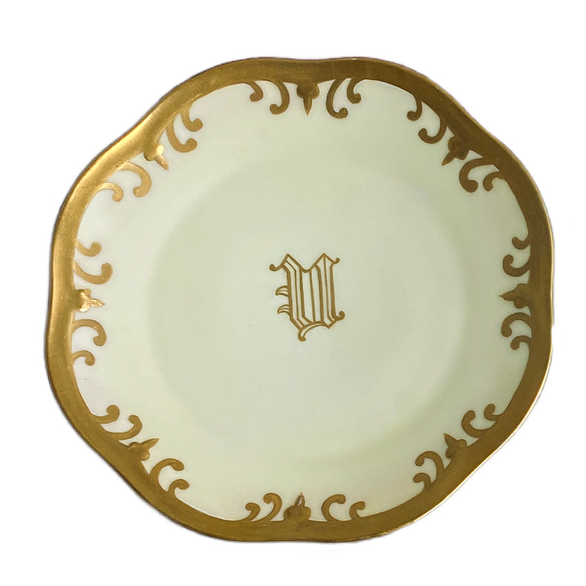 Antique Hand Painted Light Chartreuse Yellow Plates with 24kt Gold Details Set 4