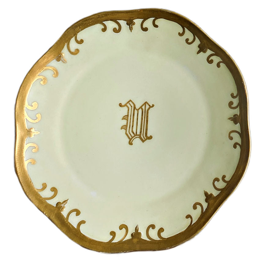 Antique Hand Painted Light Chartreuse Yellow Plates with 24kt Gold Details Set 4