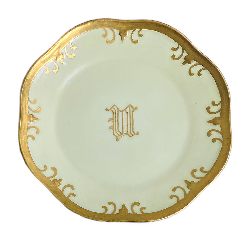 Antique Hand Painted Light Chartreuse Yellow Plates with 24kt Gold Details Set 4