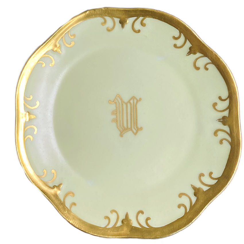 Antique Hand Painted Light Chartreuse Yellow Plates with 24kt Gold Details Set 4