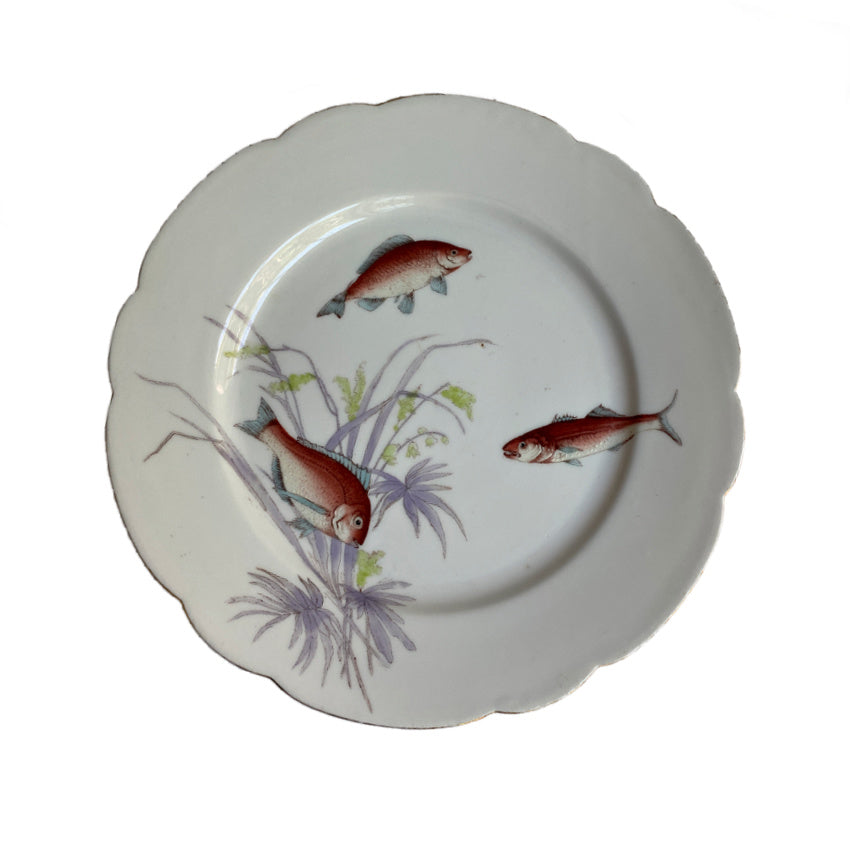 Antique Hand Painted Porcelain Fish Plates Set of 9