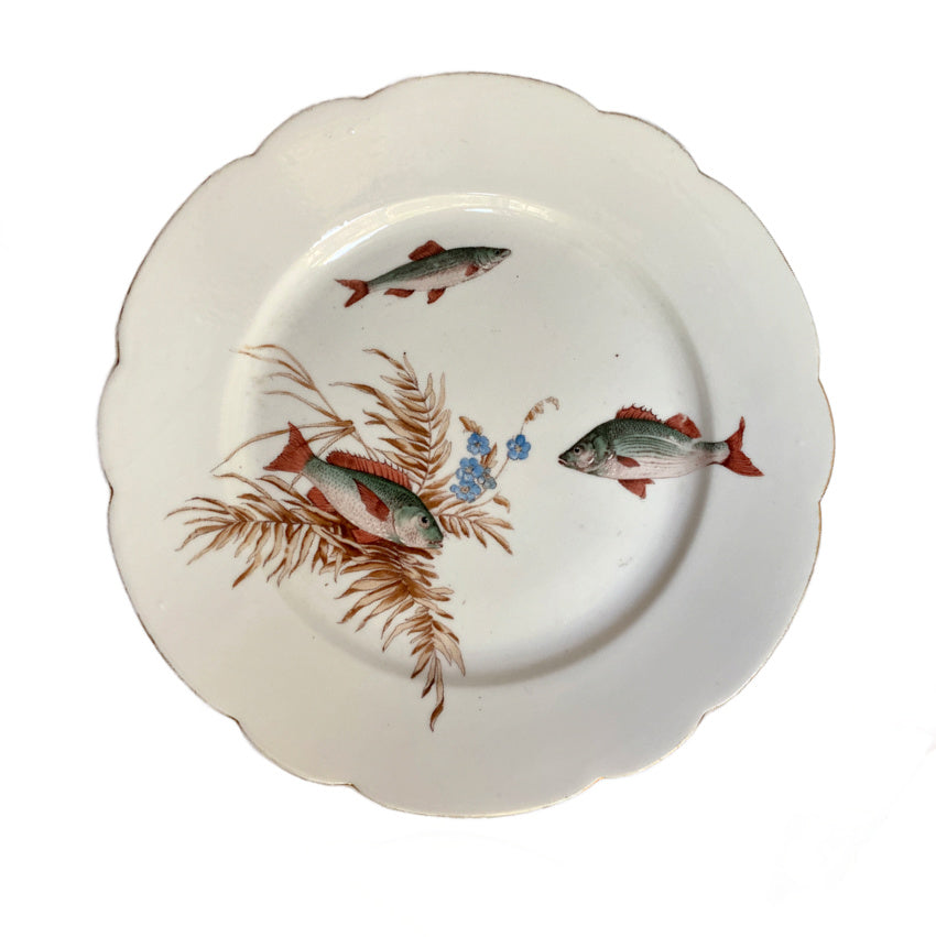 Antique Hand Painted Porcelain Fish Plates Set of 9