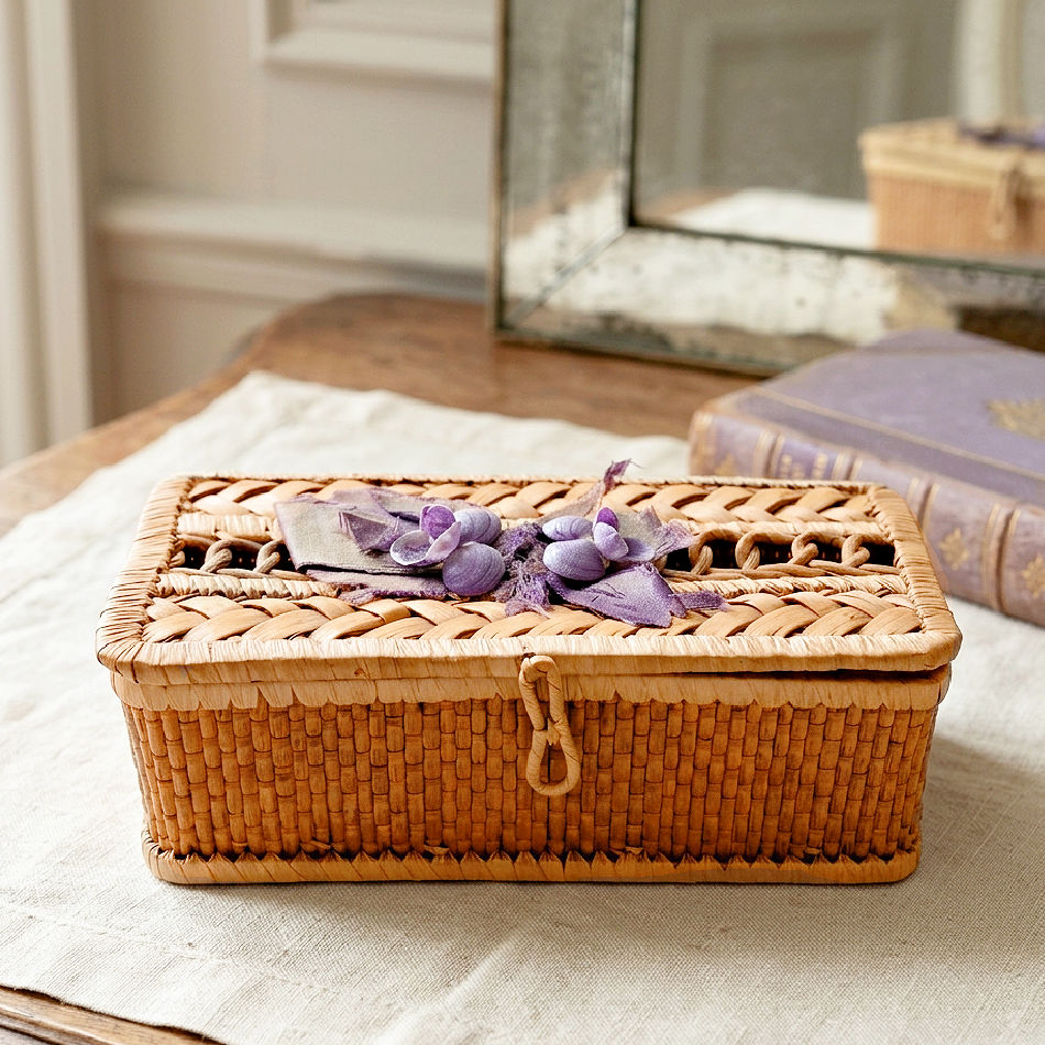 Antique shell pansy box styled on a French antique dressing table