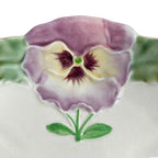 19th century antique French majolica wall plate floral pansy garden design purple pansy close up