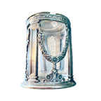 Detail of Hotel Deshler crest on antique silver plate mustard pot