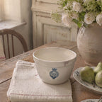 Antique ironstone pudding mold styled with seasonal pears