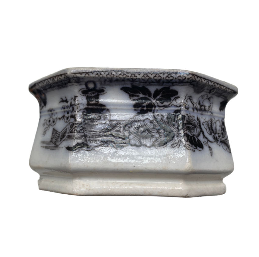 Antique Ironstone Soap Dish with Mulberry Black Design