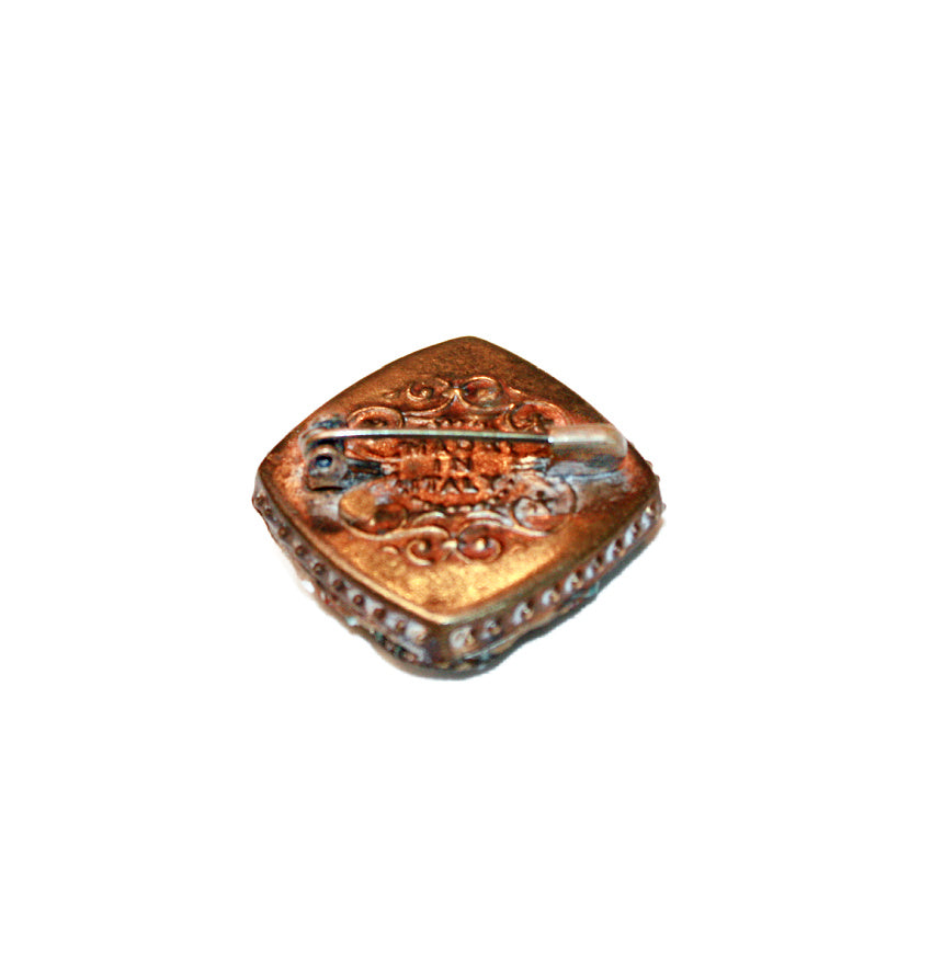 Antique Italian Micro Mosaic Floral Square Brooch Pink