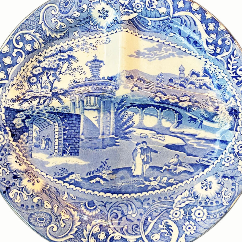 Antique Staffordshire Blue &amp; White Divided Transfer Plate