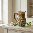 Antique French majolica pitcher with violets and butterflies