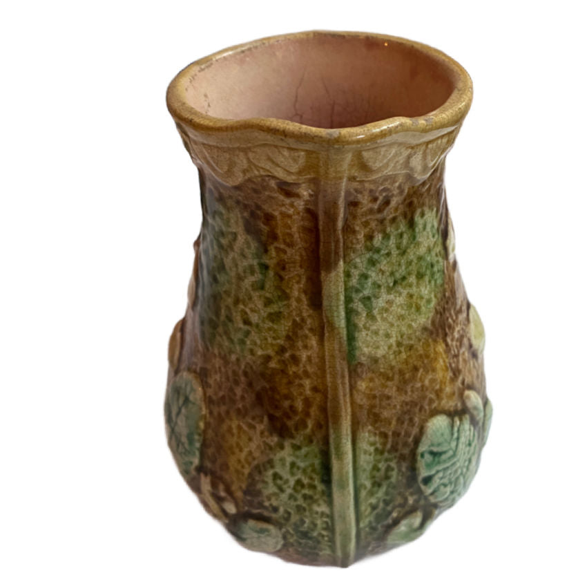 Antique Majolica Pitcher with Flowers and Butterflies