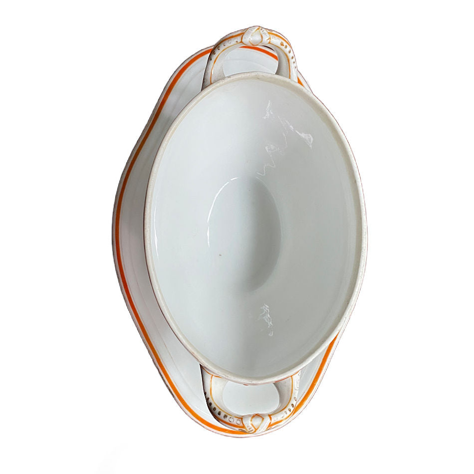 Antique Old Paris Porcelain Sauceboat with Orange & Gold