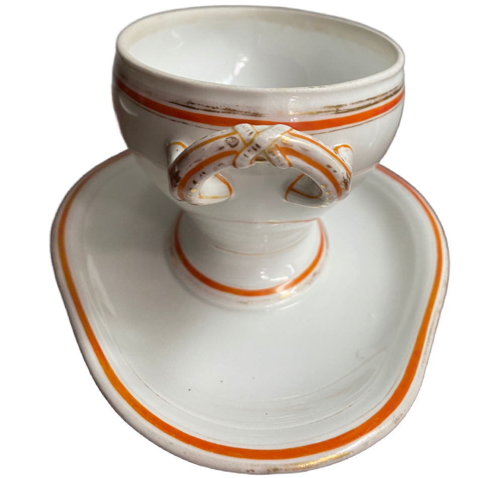 Antique Old Paris Porcelain Sauceboat with Orange & Gold