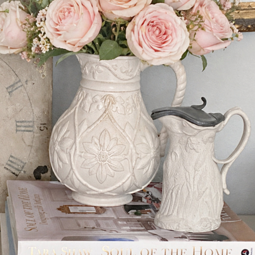 antique parian pitcher ceres wheat design styled in french country home