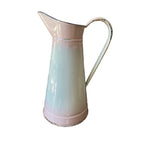 large antique french enamel pitcher in rare blush pink color with authentic aged patina decorative farmhouse accent
